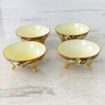 Set Of 4 Hand Painted Footed Fine Porcelain Salts or Finger Tip Bowls - Antique Victorian w Dedication