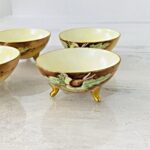 Set Of 4 Hand Painted Footed Fine Porcelain Salts or Finger Tip Bowls - Antique Victorian w Dedication
