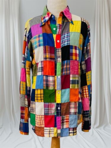 Vintage 1970s Patchwork Men's Boyfriend Shirt 100% Cotton Made in India