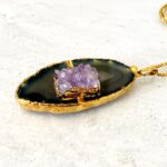 Agate Slice Amethyst Druzy Pendant Necklace