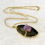 Agate Slice Amethyst Druzy Pendant Necklace