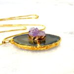 Agate Slice Amethyst Druzy Pendant Necklace