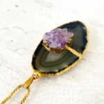 Agate Slice Amethyst Druzy Pendant Necklace