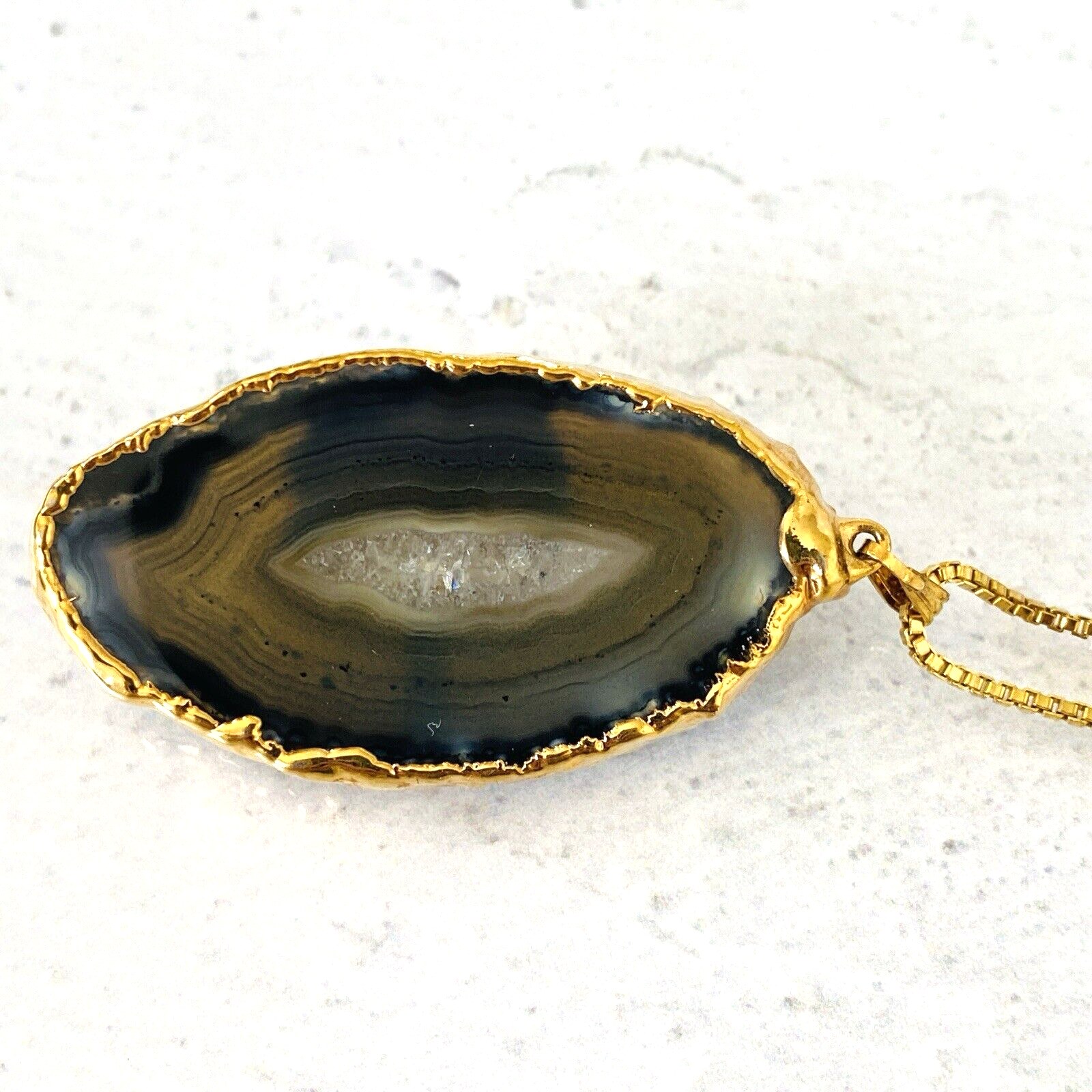 Agate Slice Amethyst Druzy Pendant Necklace
