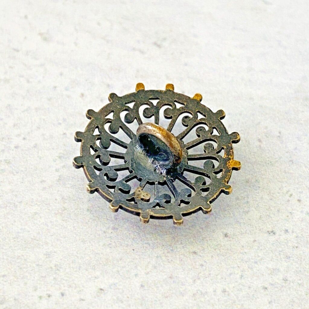 Antique Sterling Silver Filigree Open Work Button with Gold Accents