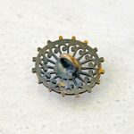 Antique Sterling Silver Filigree Open Work Button with Gold Accents