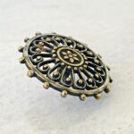 Antique Sterling Silver Filigree Open Work Button with Gold Accents