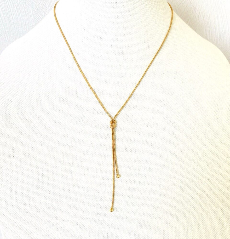 Dainty Negligee Gold Filled Y Necklace Knot and Double Drop