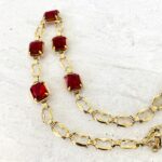Harry S Bick Ruby Glass Gold Filled Swag Necklace - 20 Inches Long - Vintage - Well Made Signed Stunner -