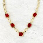 Harry S Bick Ruby Glass Gold Filled Swag Necklace - 20 Inches Long - Vintage - Well Made Signed Stunner -