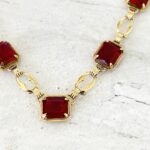Harry S Bick Ruby Glass Gold Filled Swag Necklace - 20 Inches Long - Vintage - Well Made Signed Stunner -
