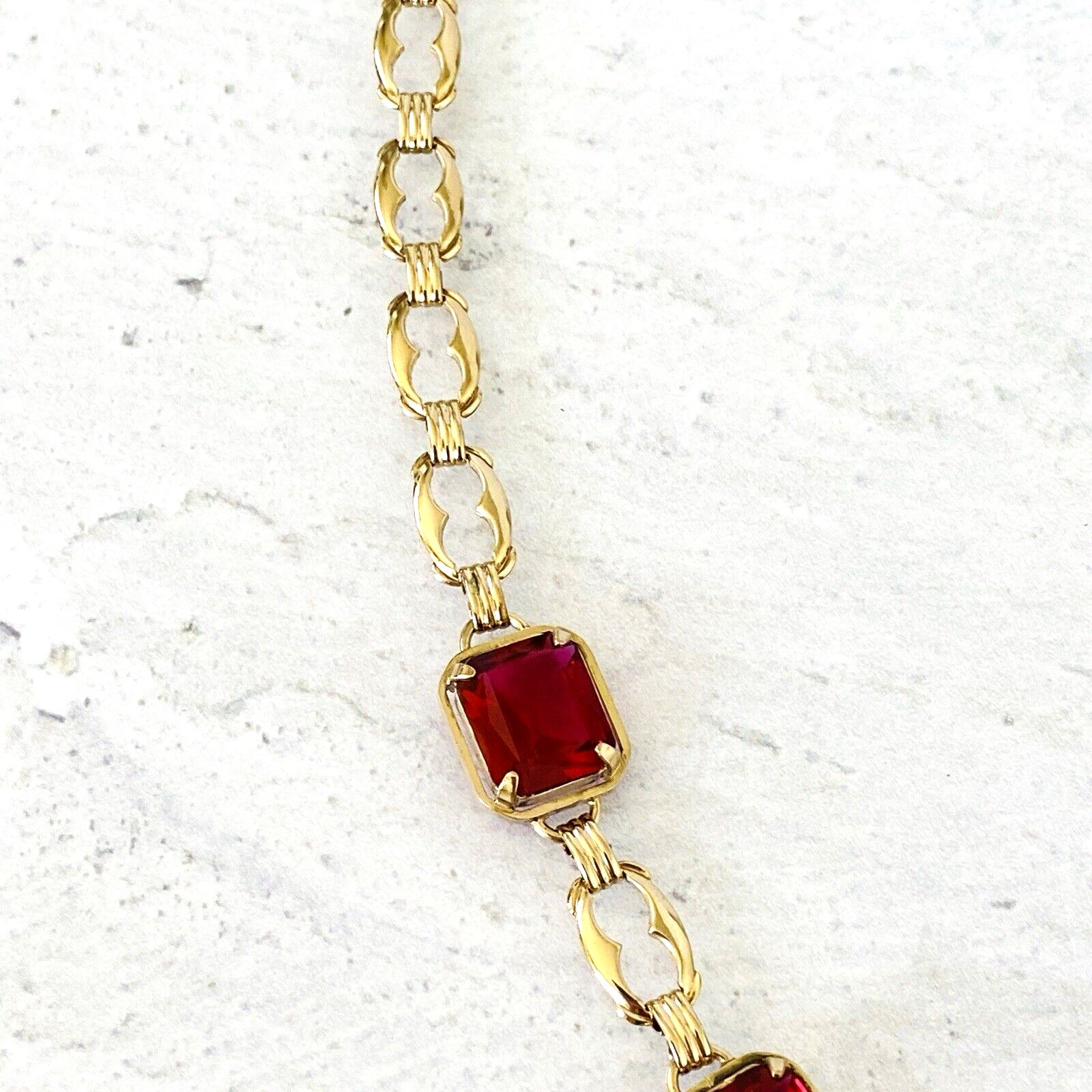 Harry S Bick Ruby Glass Gold Filled Swag Necklace - 20 Inches Long - Vintage - Well Made Signed Stunner -