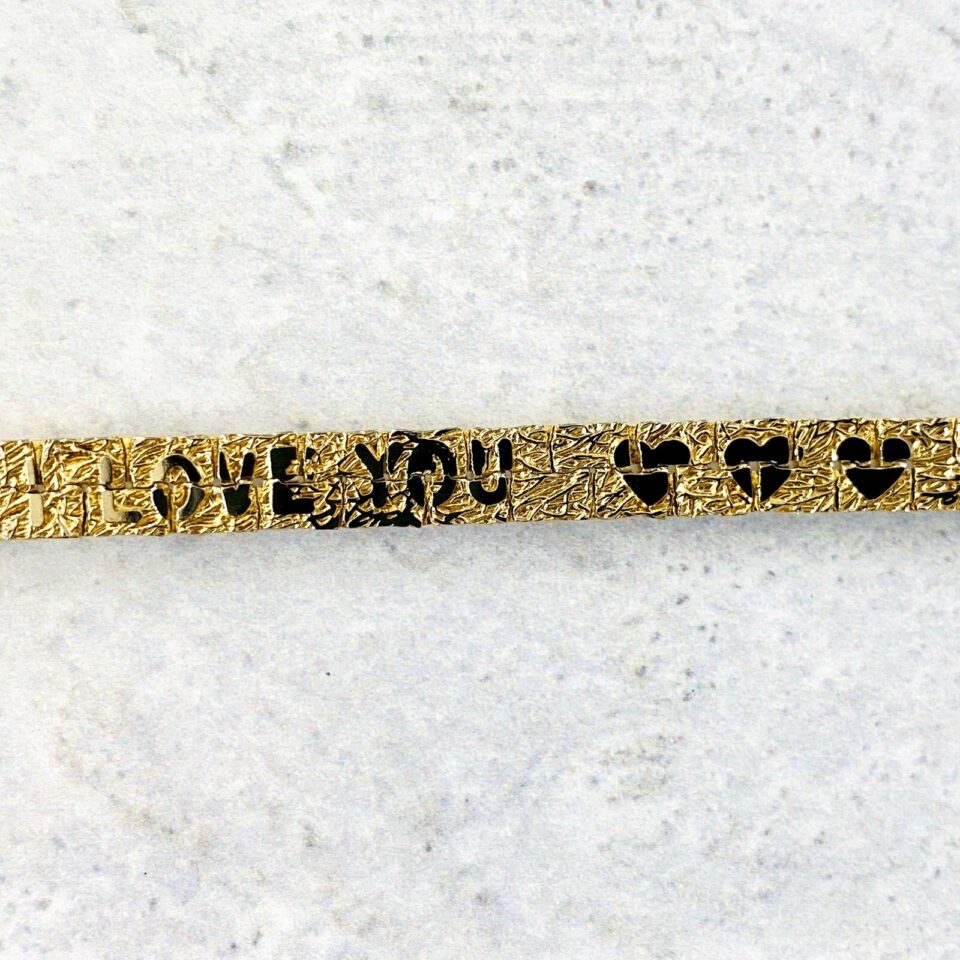 Hidden I Love You Message Gold Nugget Bracelet Plated Vintage 1970s 7.25 in Long