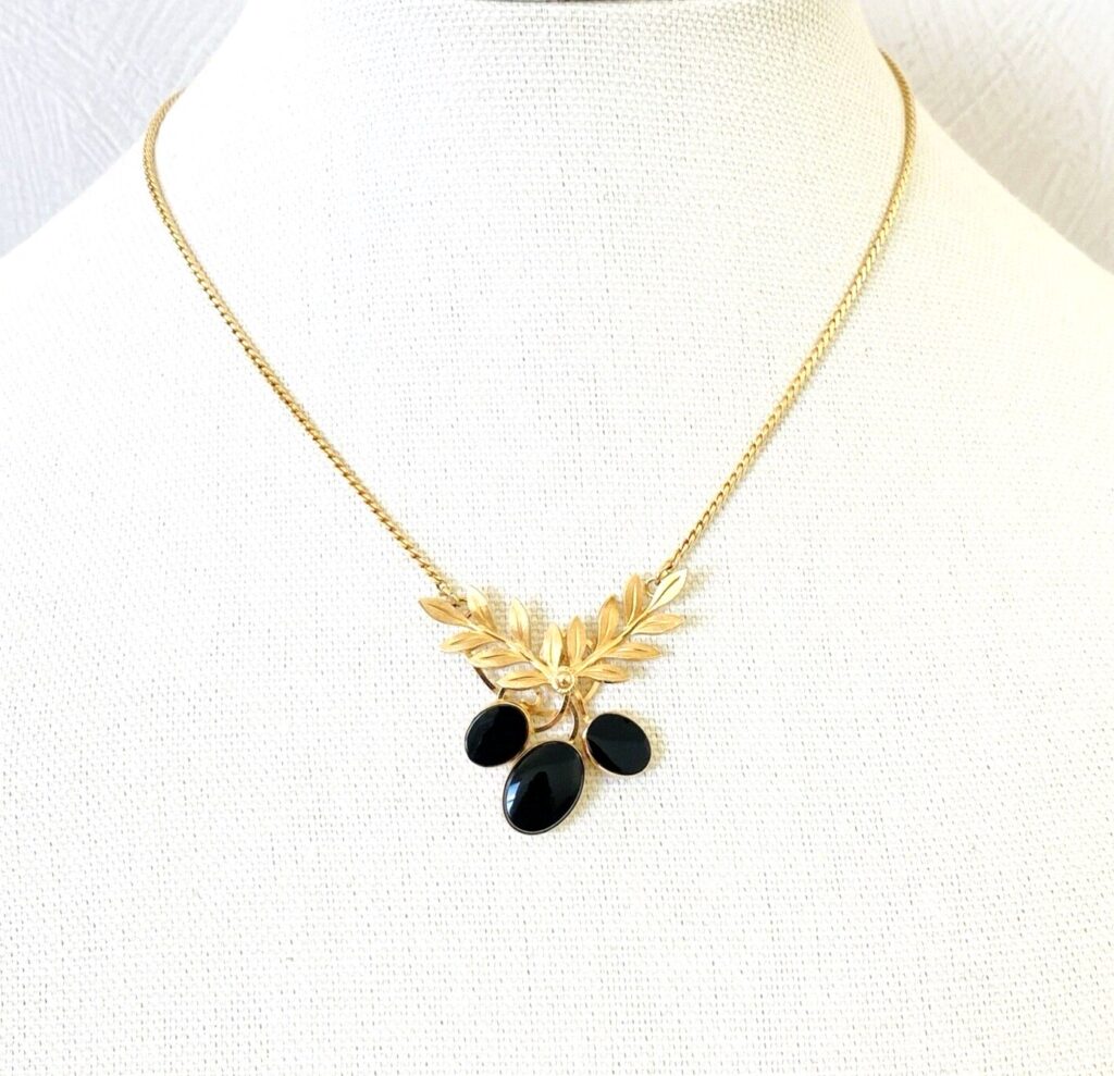 Van Dell Black Onyx Berry Cluster Gold Filled Necklace
