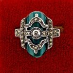 Art Deco Sterling Silver Marcasite Green Onyx Ring