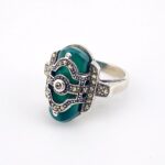 Art Deco Sterling Silver Marcasite Green Onyx Ring