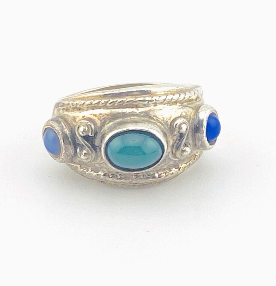 Blue and Green Onyx Sterling Silver Band Ring
