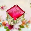 Radiant Cut Neon Pink Ruby Ring