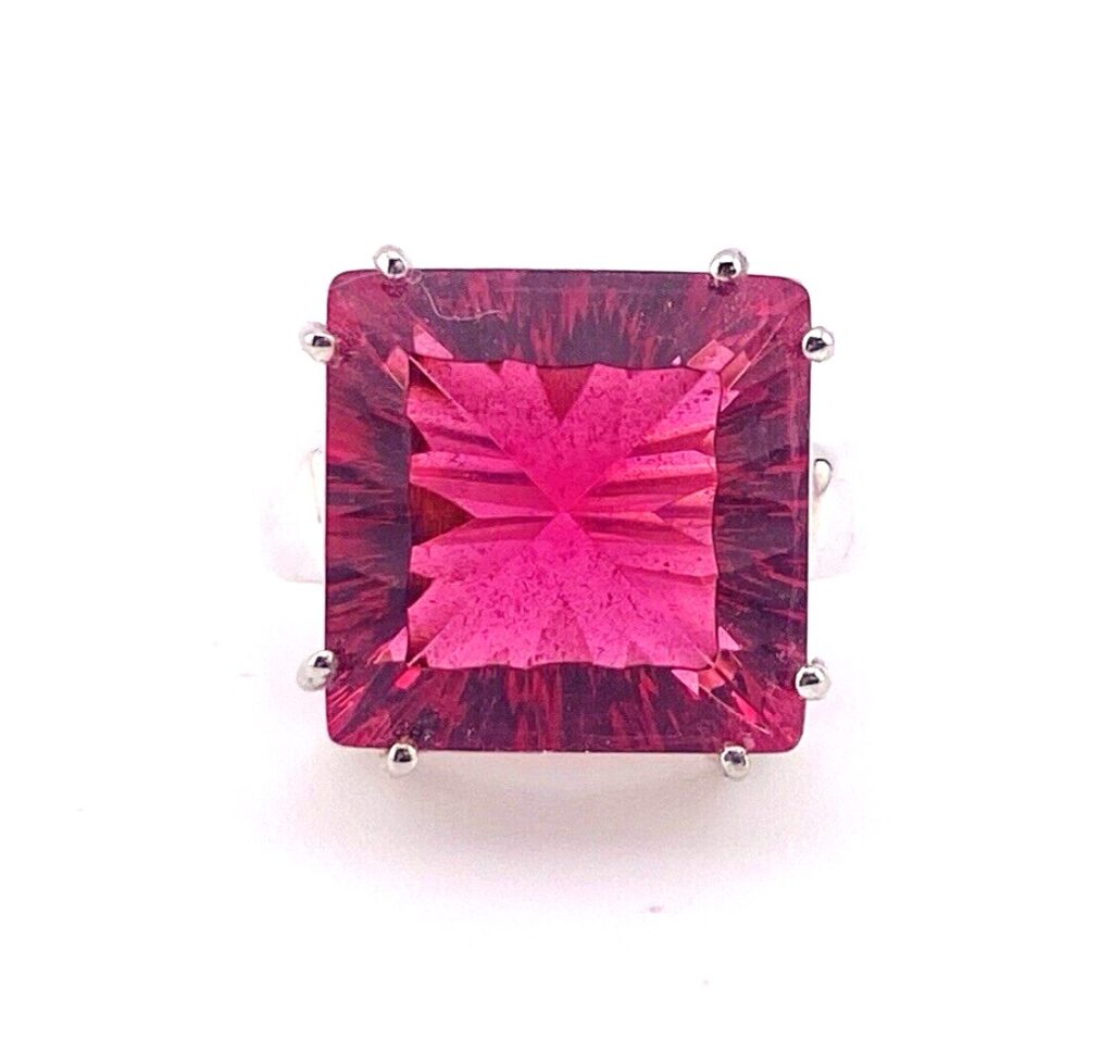 Radiant Cut Neon Pink Ruby Ring