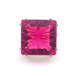 Radiant Cut Neon Pink Ruby Ring