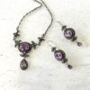 Sterling Silver Marcasite Amethyst Necklace Earrings Set