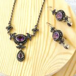 Sterling Silver Marcasite Amethyst Necklace Earrings Set