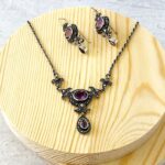 Sterling Silver Marcasite Amethyst Necklace Earrings Set