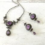 Sterling Silver Marcasite Amethyst Necklace Earrings Set