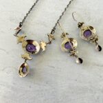 Sterling Silver Marcasite Amethyst Necklace Earrings Set