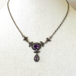 Sterling Silver Marcasite Amethyst Necklace Earrings Set