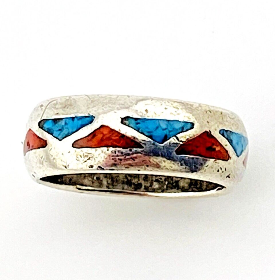 Turquoise Coral Inlay Infinity Band Ring