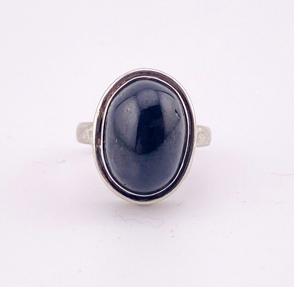 Vintage Black Onyx Oval Cabochon Sterling Silver Ring