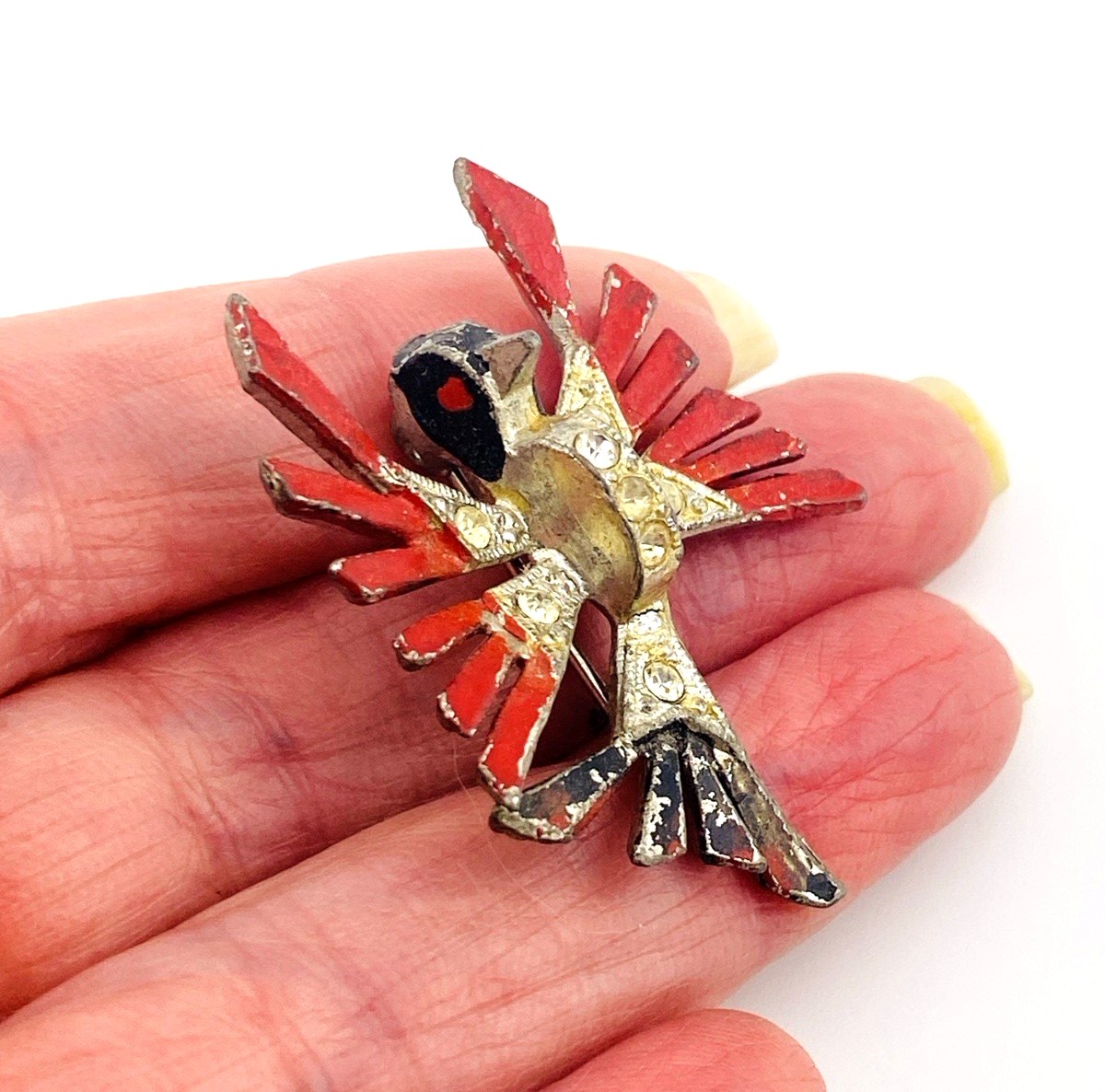 Art Deco Pot Metal Enamel Eagle Pin