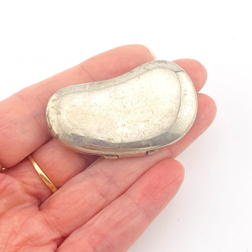 Elsa Peretti Bean for Halston Solid Perfume Purse Compact Vintage Silver Tone