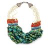 Vintage Tibetan silver necklace featuring turquoise, Coral, baroque pearls, and Carnelian