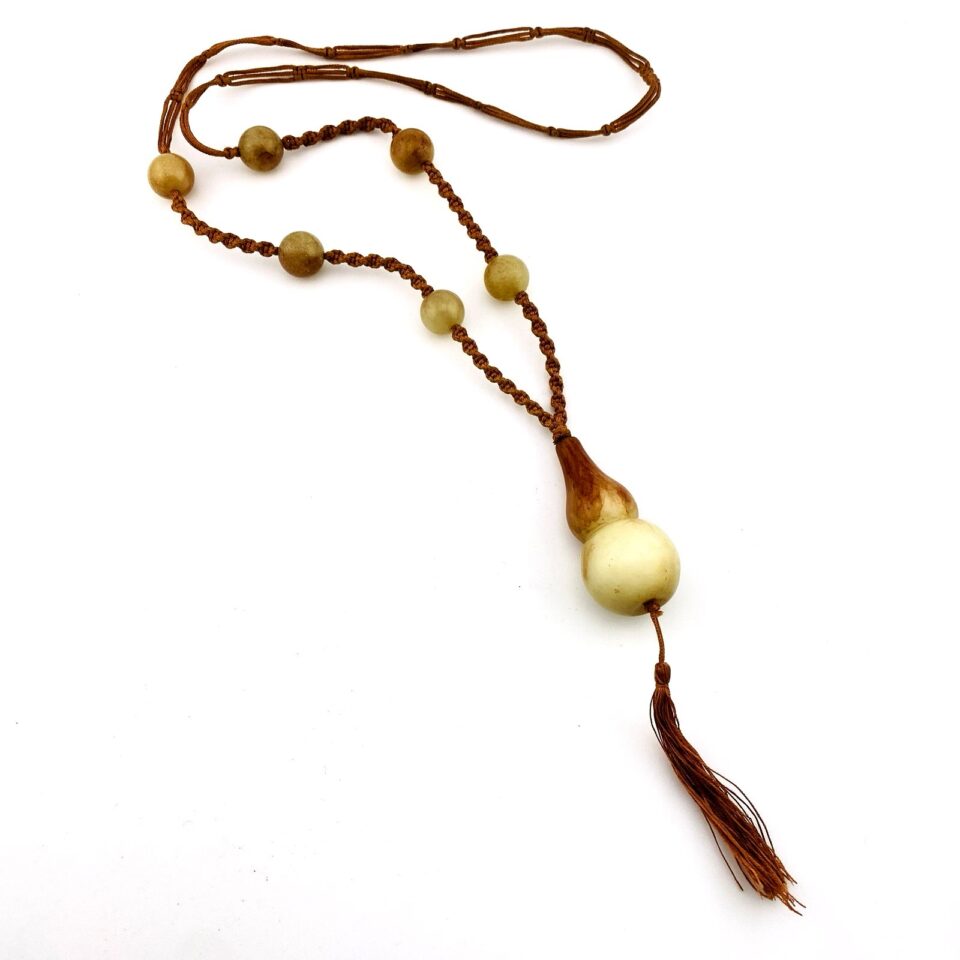 Vintage Jadeite Jade Hand Woven Silk Necklace Good Luck Gourd Pendant 26" Long