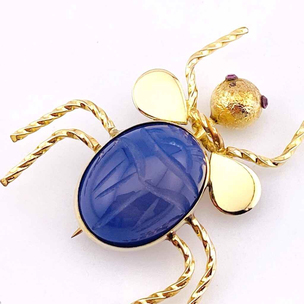 Blue Onyx Scarab Gold Filled Bug Brooch