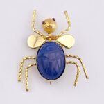 Blue Onyx Scarab Gold Filled Bug Brooch