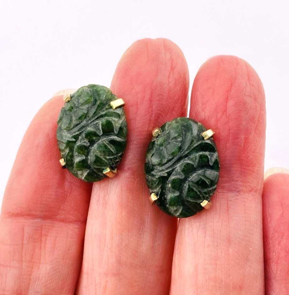 Carved Bloodstone Gold Filled Earrings