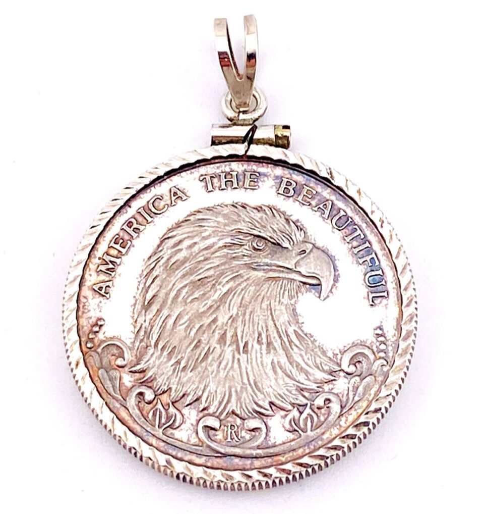 Fine Silver Round Mount Rushmore America The Beautiful Pendant 999 n 925 Silver