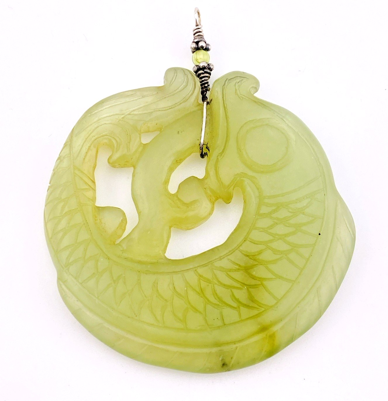 Hand Carved Serpentine Stone Fish Pendant