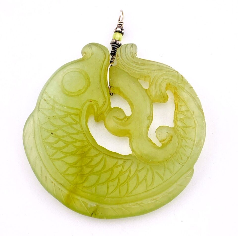 Hand Carved Serpentine Stone Fish Pendant