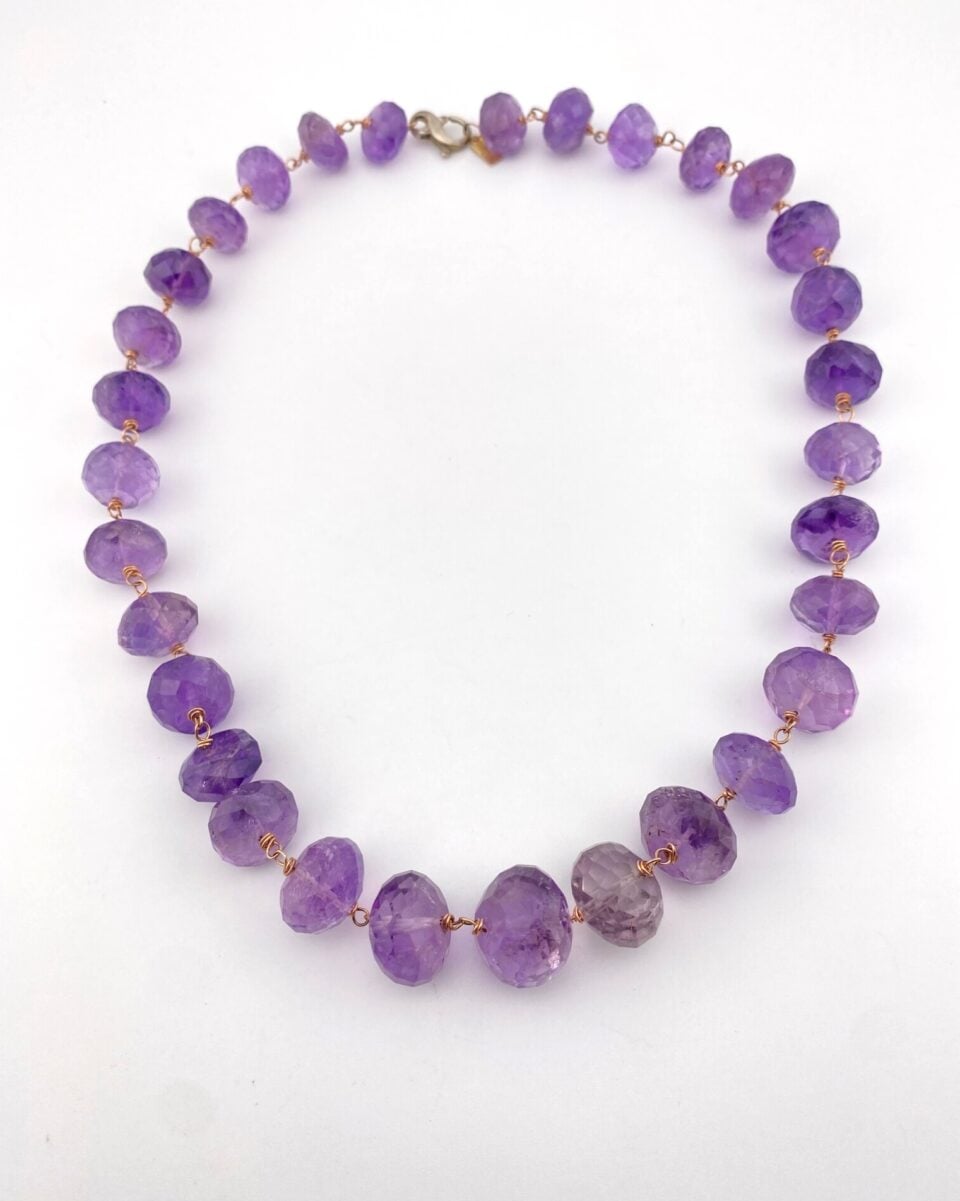 Faceted Amethyst Necklace Gold Filled Artist Signed One of a Kind 20 Inch