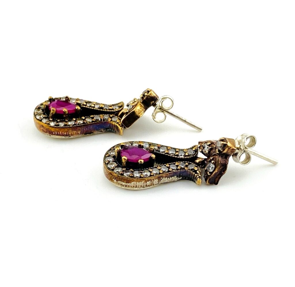 Mixed Metals Ruby Halo Drop Earrings