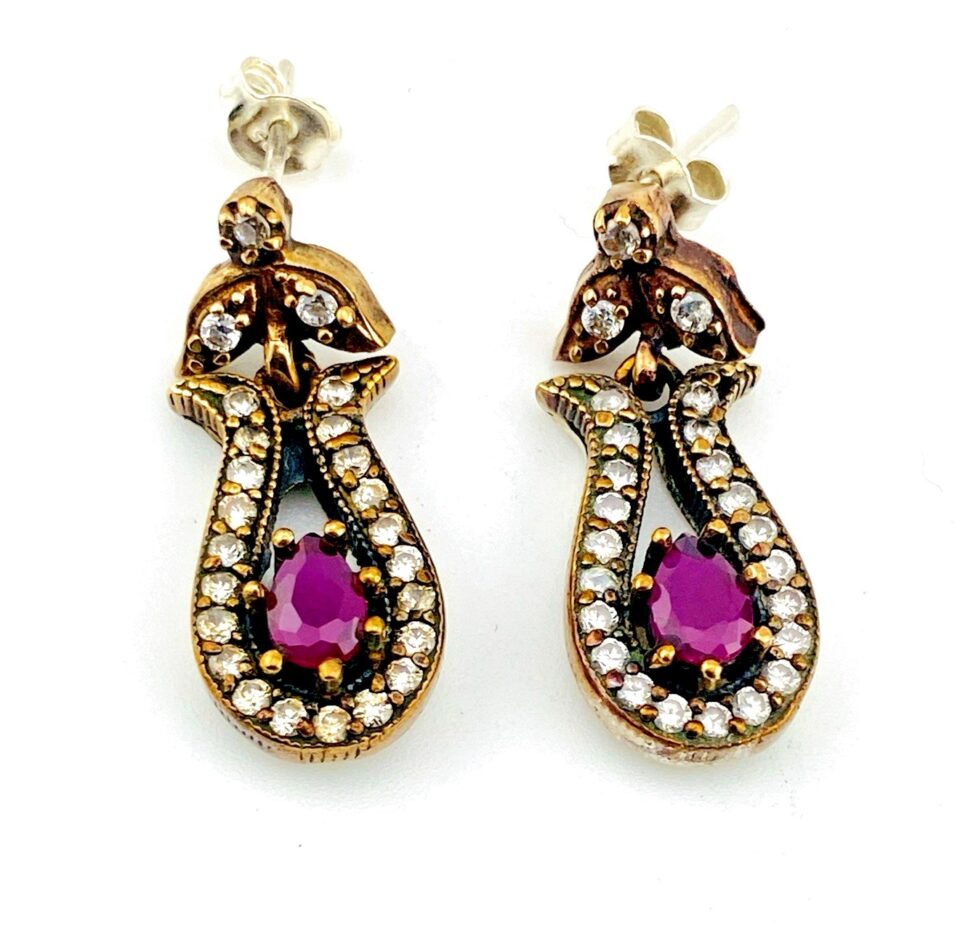 Mixed Metals Ruby Halo Drop Earrings