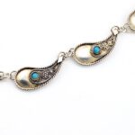 Paisley Link Turquoise Glass Cabochon Sterling Silver Necklace