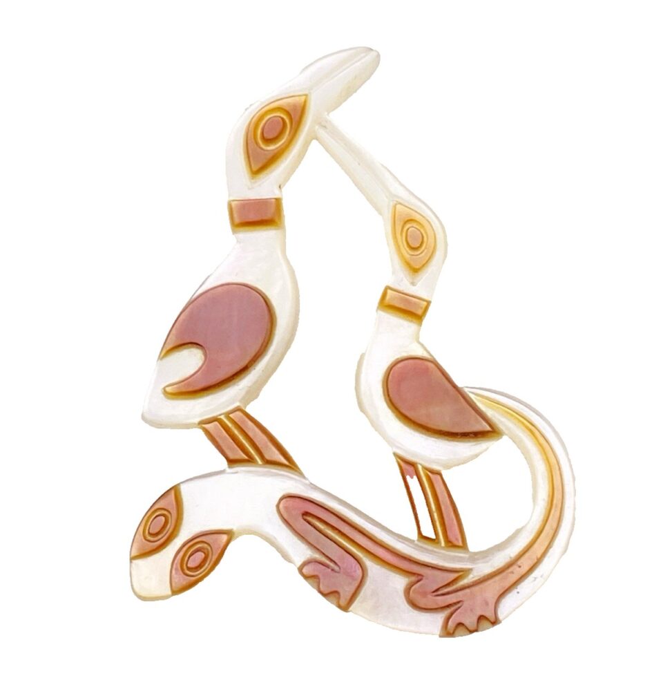 Hand Carved Mother of Pearl Shell Pacific Ocean Pendant