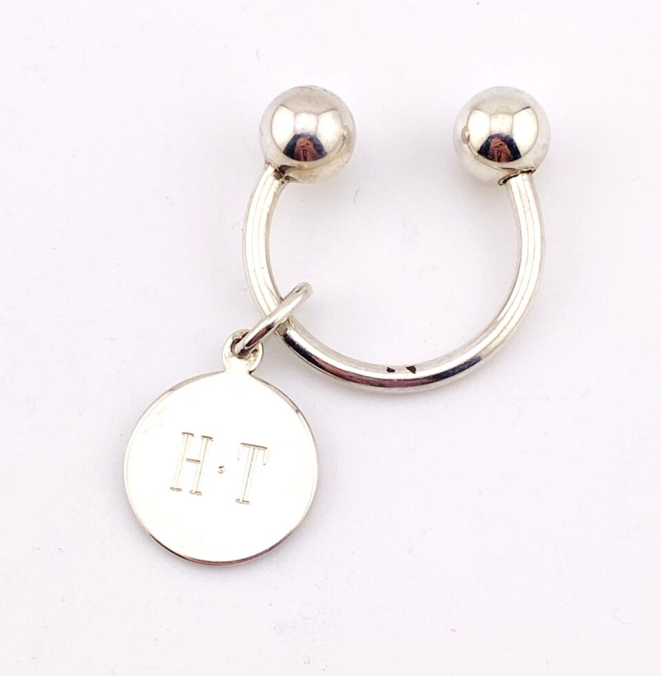 Tiffany & Co Ball End Key Ring Engraved Initials H T