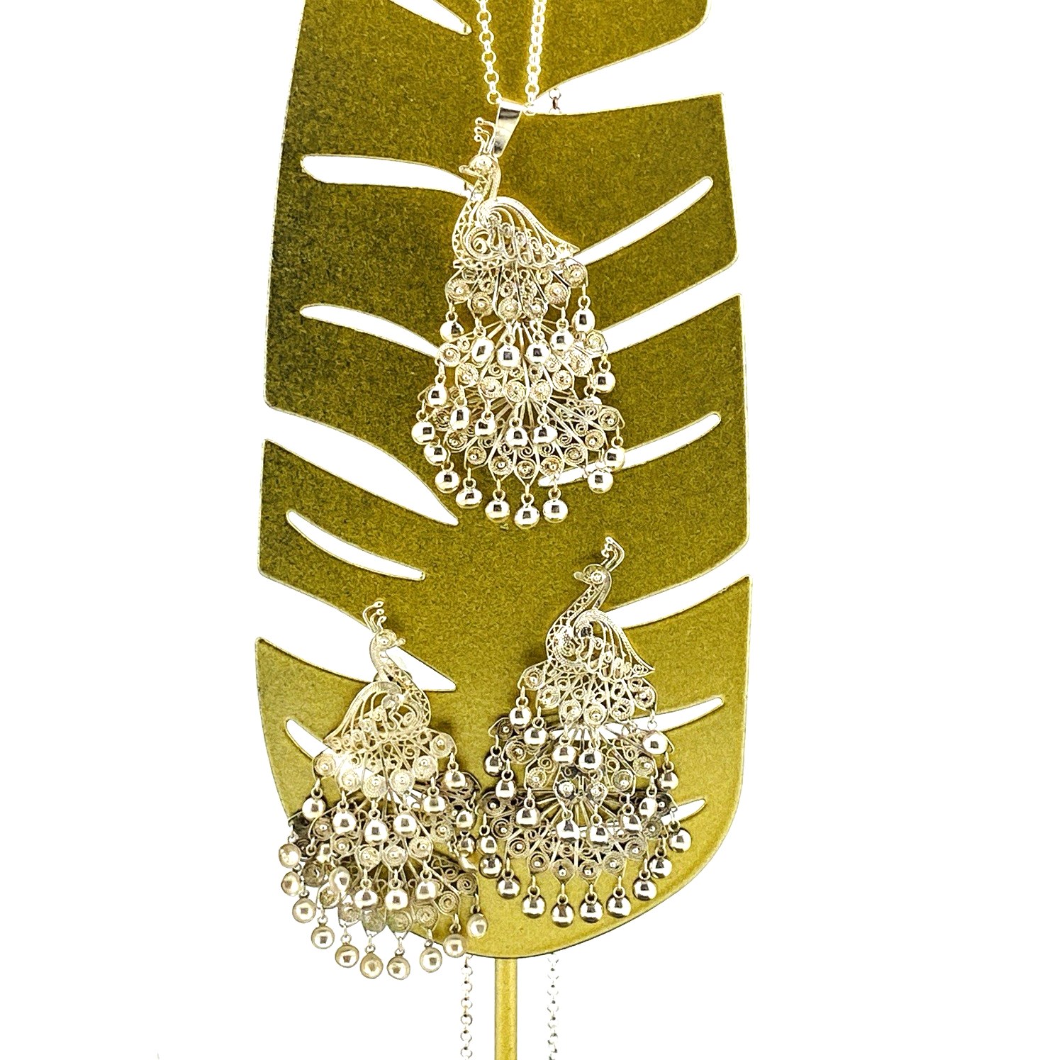 Vintage 900 Silver Peacock Jewelry Set