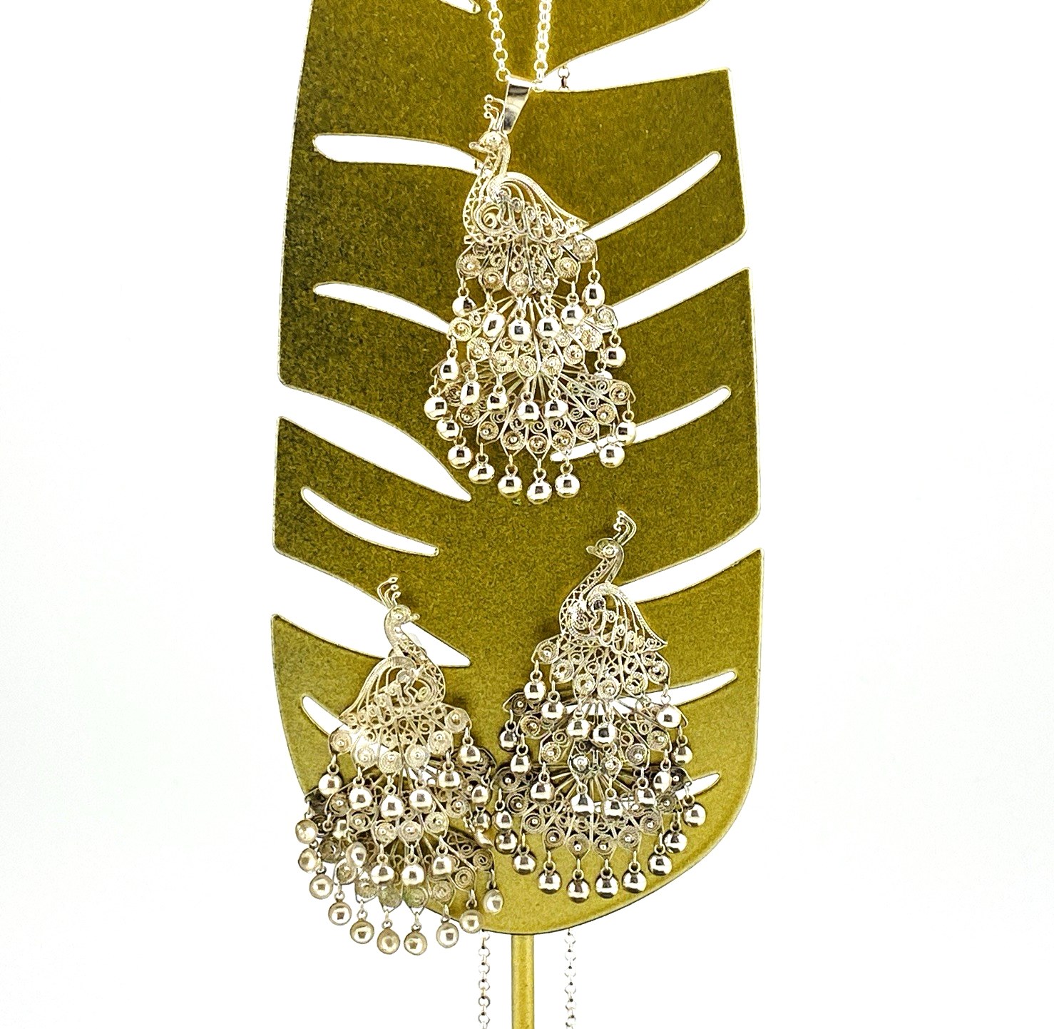 Vintage 900 Silver Peacock Jewelry Set